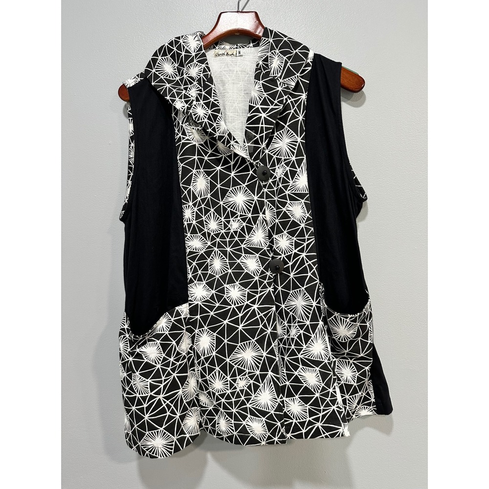 Cherith Brook Vest Medium Black White Geometric boho‎ hippie Pockets